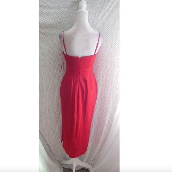 NEW ASTR The Label RED Contrast Mesh BUSTIER Stretchy COCKTAIL Midi Slit DRESS S - Picture 7 of 10